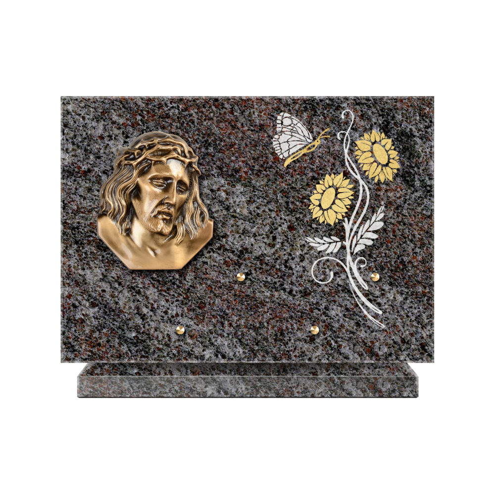 Plaque funéraire Rectangle 1 Granit Sablé Or et Blanc – Plaques Funéraires Créations® – vue complémentaire