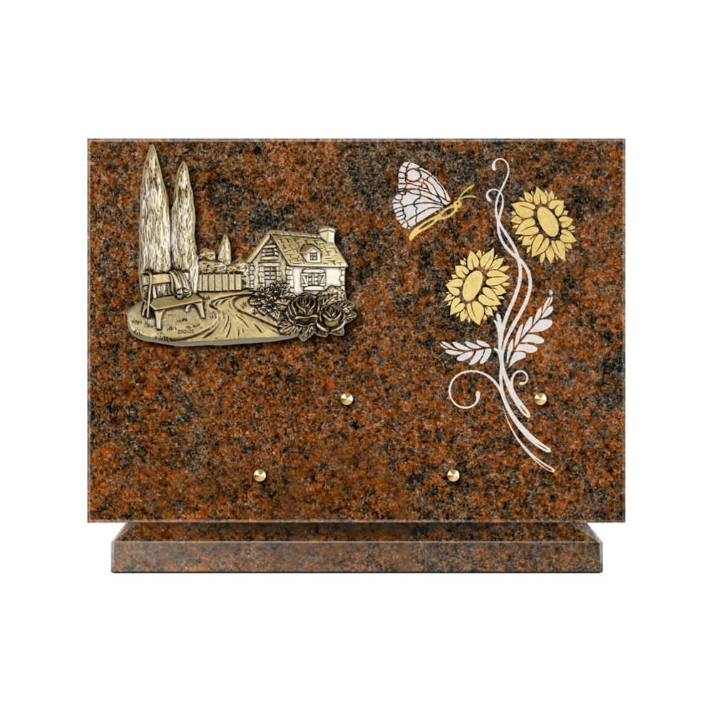 Plaque funéraire Rectangle 1 Granit Sablé Or et Blanc – Plaques Funéraires Créations® – vue complémentaire