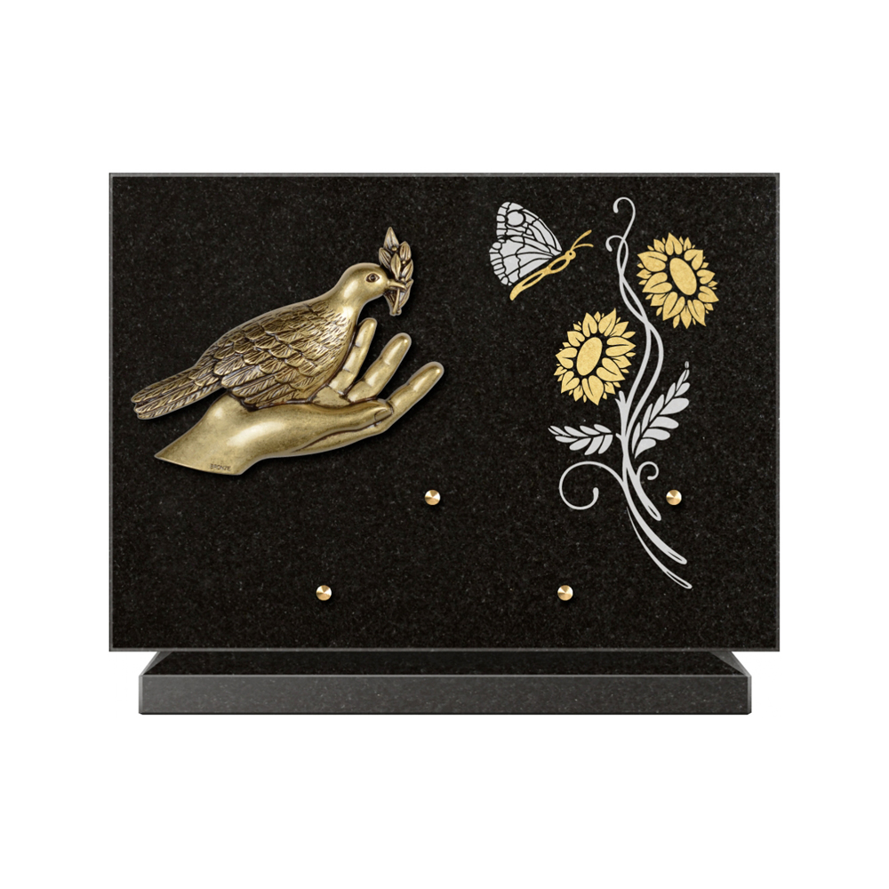 Plaque funéraire Rectangle 1 Granit Sablé Or et Blanc – Plaques Funéraires Créations® – vue complémentaire