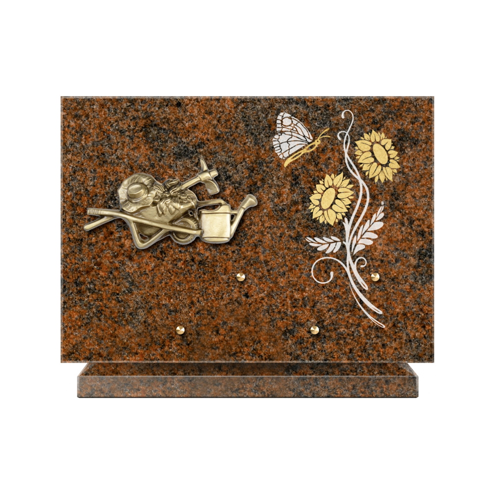 Plaque funéraire Rectangle 1 Granit Sablé Or et Blanc – Plaques Funéraires Créations® – vue complémentaire