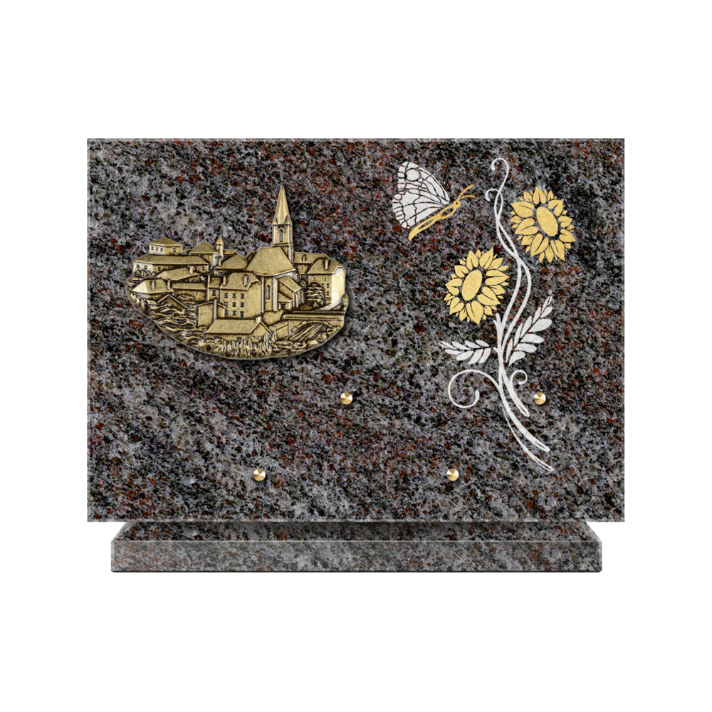 Plaque funéraire Rectangle 1 Granit Sablé Or et Blanc – Plaques Funéraires Créations® – vue complémentaire