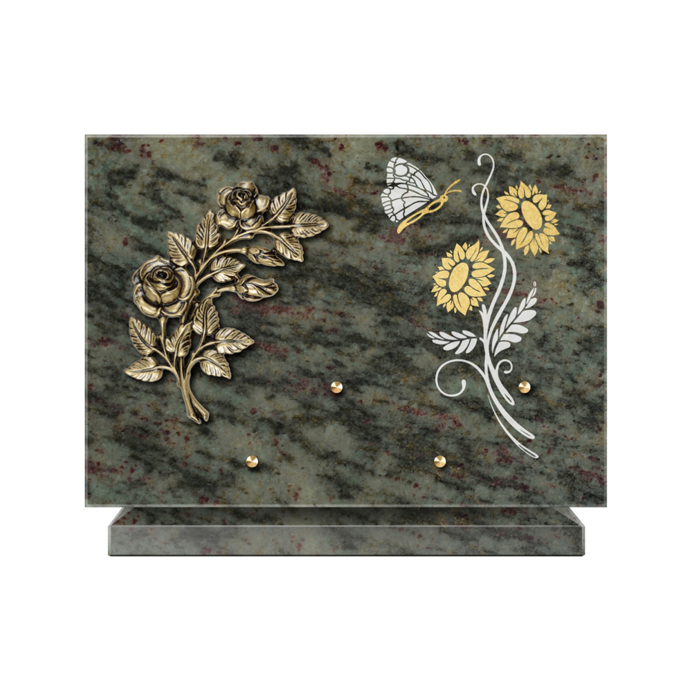 Plaque funéraire Rectangle 1 Granit Sablé Or et Blanc – Plaques Funéraires Créations® – vue complémentaire