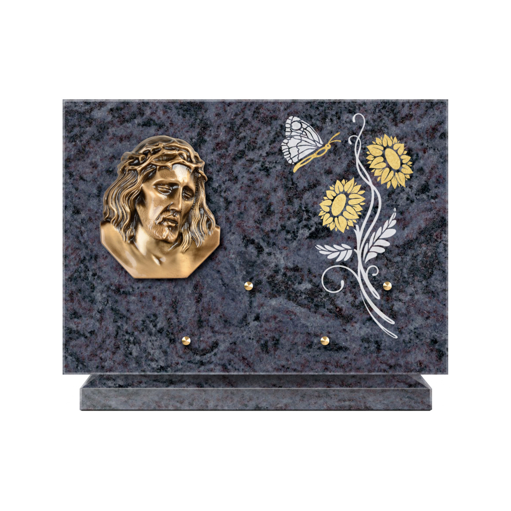 Plaque funéraire Rectangle 1 Granit Sablé Or et Blanc – Plaques Funéraires Créations® – vue complémentaire