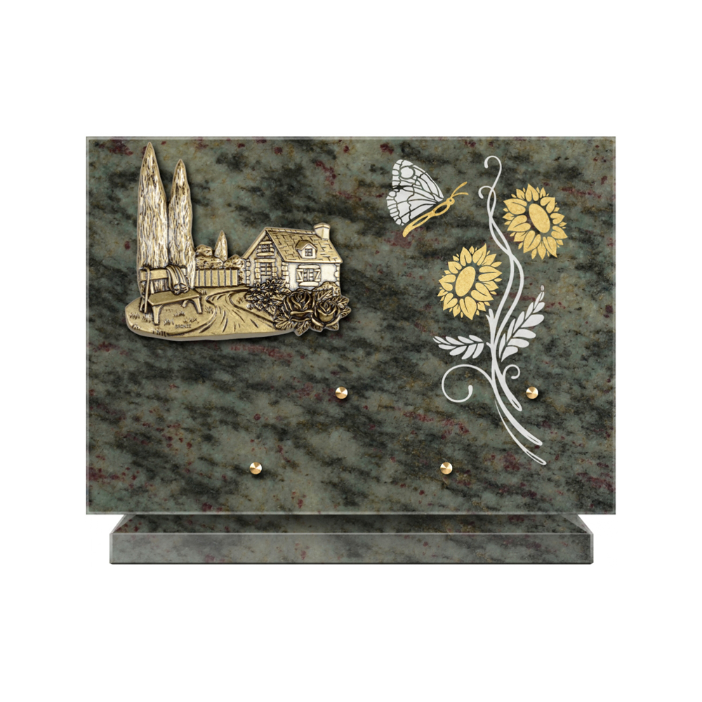 Plaque funéraire Rectangle 1 Granit Sablé Or et Blanc – Plaques Funéraires Créations® – vue complémentaire