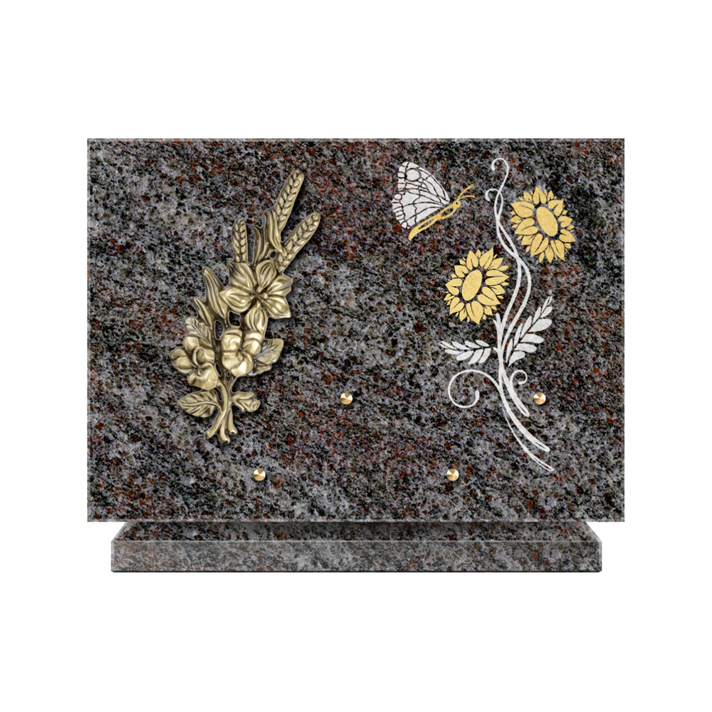 Plaque funéraire Rectangle 1 Granit Sablé Or et Blanc – Plaques Funéraires Créations® – vue complémentaire