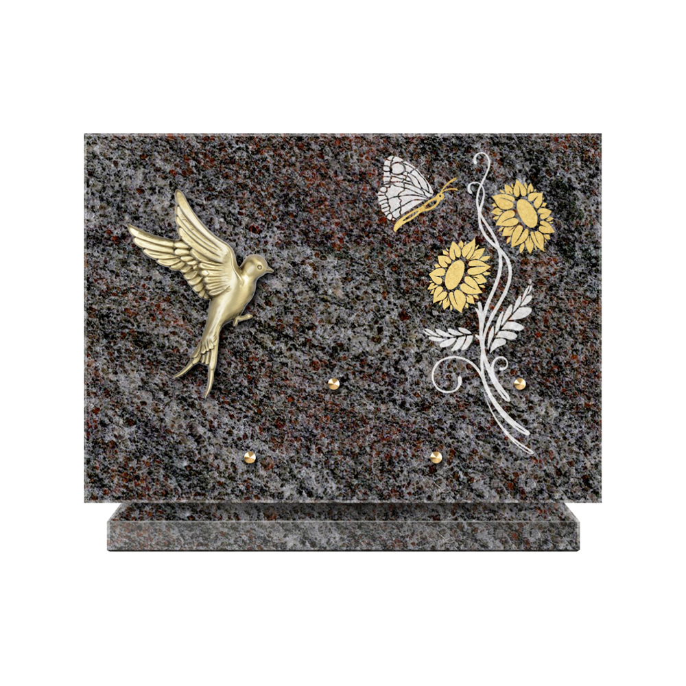 Plaque funéraire Rectangle 1 Granit Sablé Or et Blanc – Plaques Funéraires Créations® – vue complémentaire