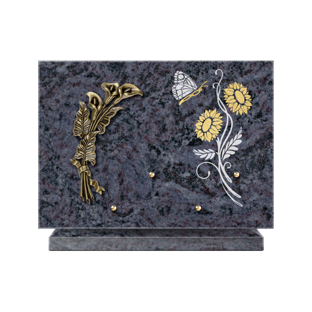 Plaque funéraire Rectangle 1 Granit Sablé Or et Blanc – Plaques Funéraires Créations® – vue complémentaire