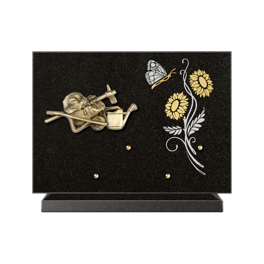 Plaque funéraire Rectangle 1 Granit Sablé Or et Blanc – Plaques Funéraires Créations® – vue complémentaire