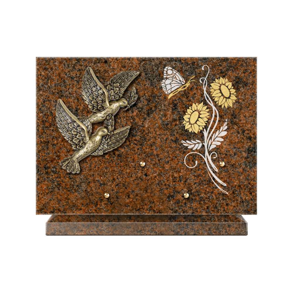 Plaque funéraire Rectangle 1 Granit Sablé Or et Blanc – Plaques Funéraires Créations® – vue complémentaire