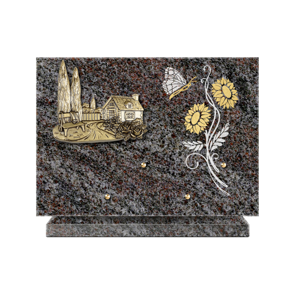 Plaque funéraire Rectangle 1 Granit Sablé Or et Blanc – Plaques Funéraires Créations® – vue complémentaire