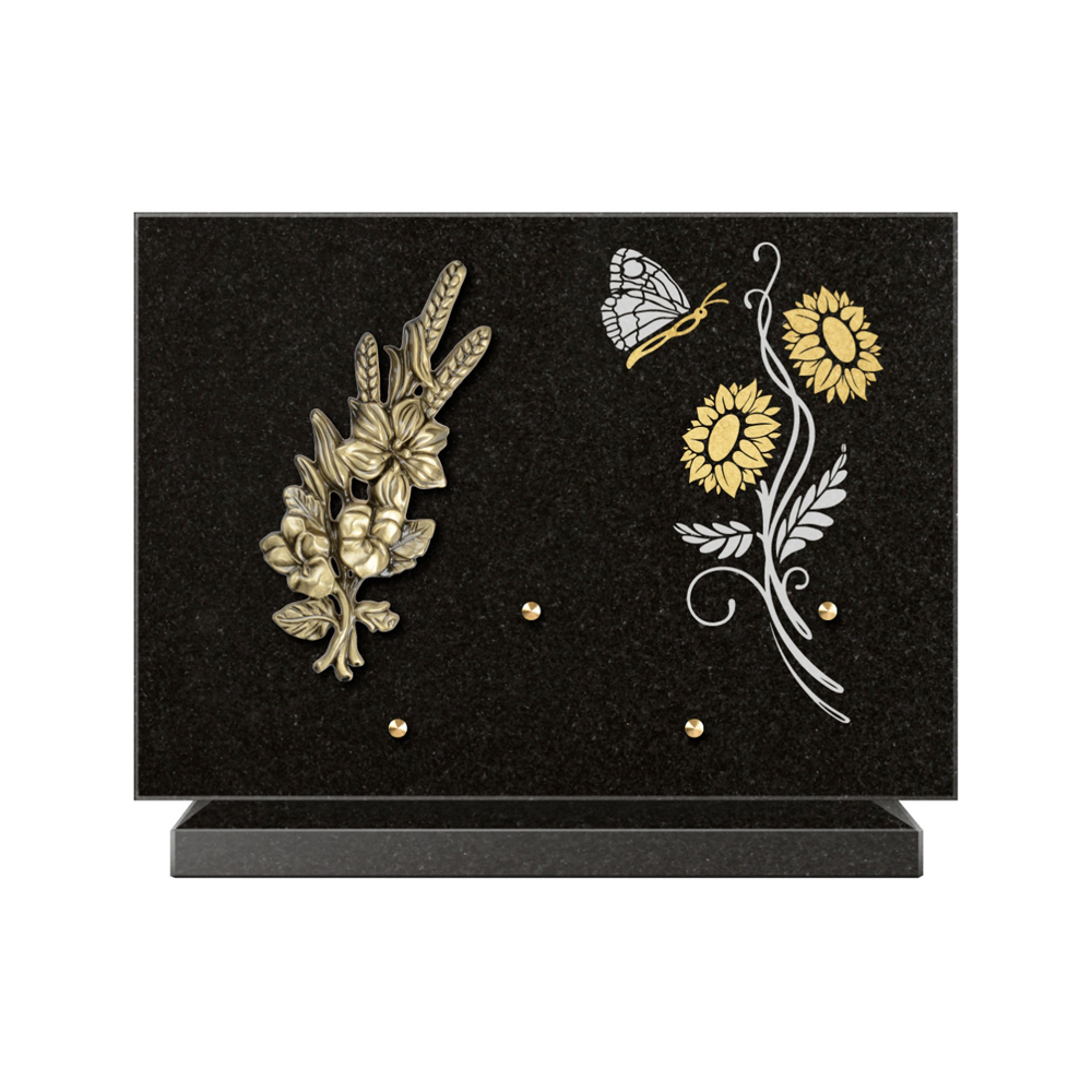 Plaque funéraire Rectangle 1 Granit Sablé Or et Blanc – Plaques Funéraires Créations® – vue complémentaire