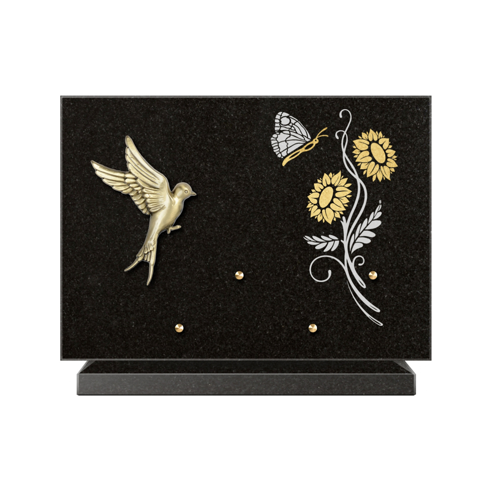 Plaque funéraire Rectangle 1 Granit Sablé Or et Blanc – Plaques Funéraires Créations® – vue complémentaire