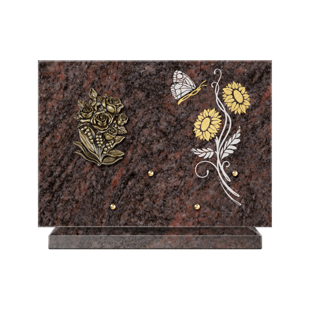 Plaque funéraire Rectangle 1 Granit Sablé Or et Blanc – Plaques Funéraires Créations® – vue complémentaire