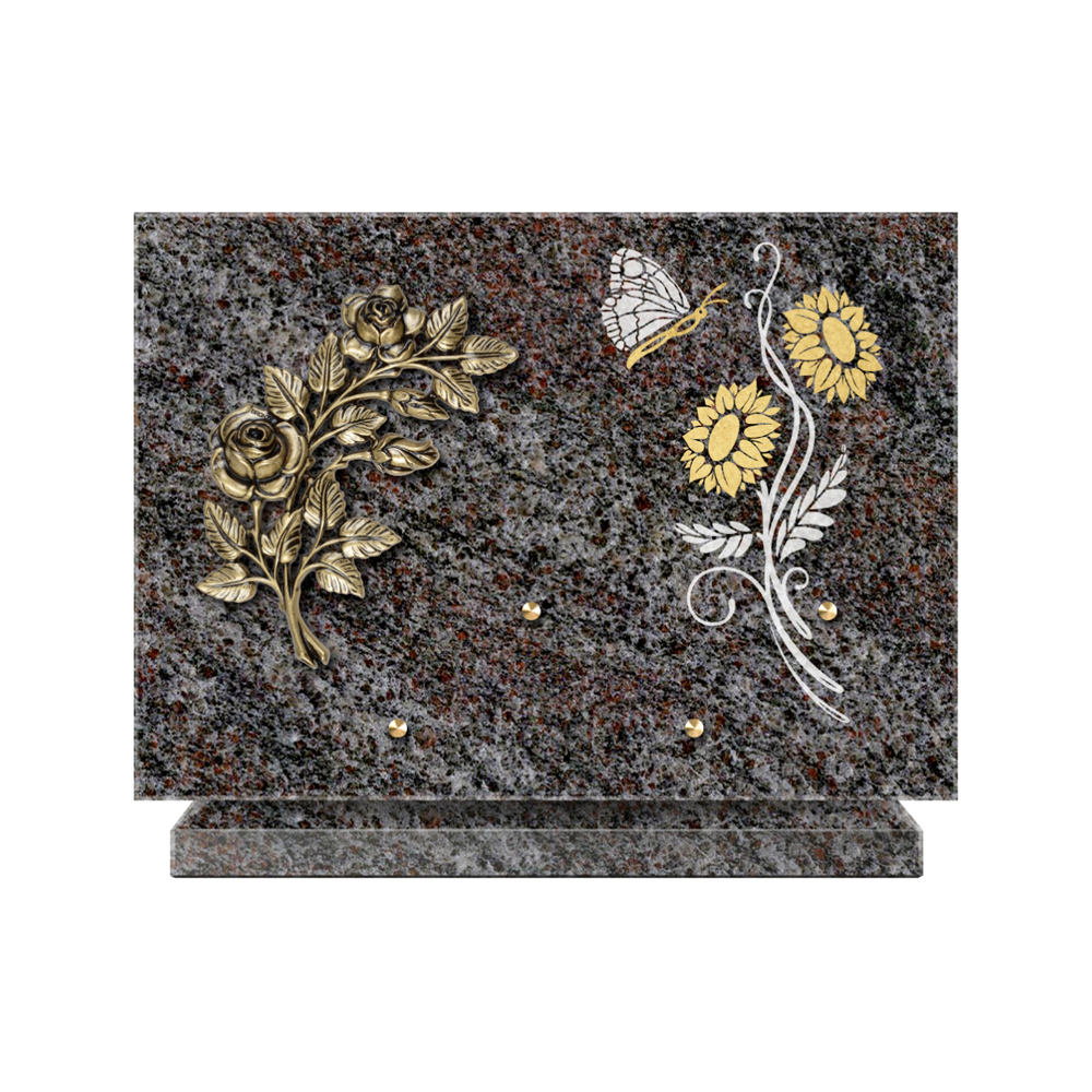 Plaque funéraire Rectangle 1 Granit Sablé Or et Blanc – Plaques Funéraires Créations® – vue complémentaire