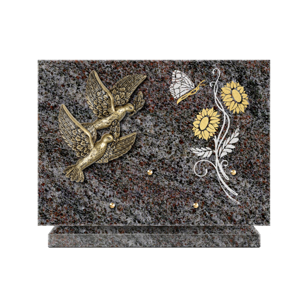Plaque funéraire Rectangle 1 Granit Sablé Or et Blanc – Plaques Funéraires Créations® – vue complémentaire