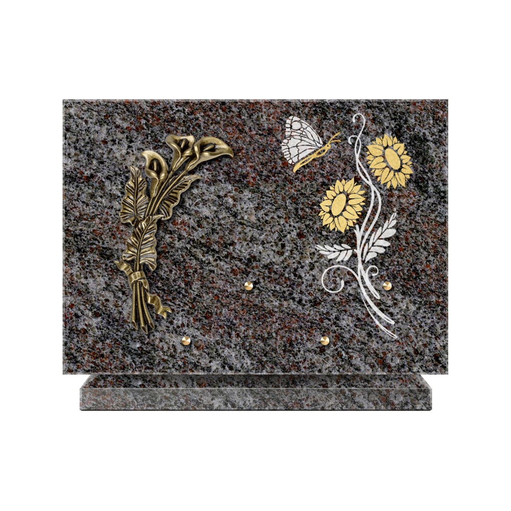 Plaque funéraire Rectangle 1 Granit Sablé Or et Blanc – Plaques Funéraires Créations® – vue complémentaire