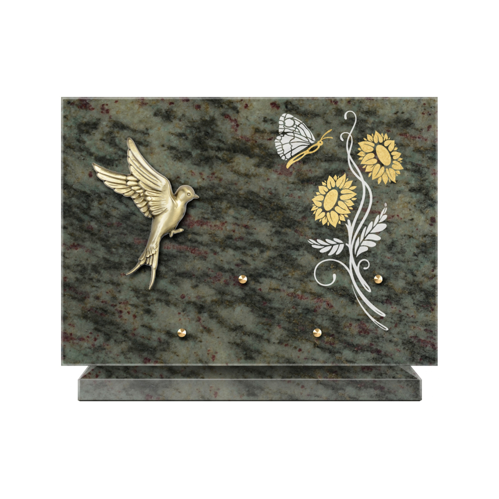 Plaque funéraire Rectangle 1 Granit Sablé Or et Blanc – Plaques Funéraires Créations® – vue complémentaire