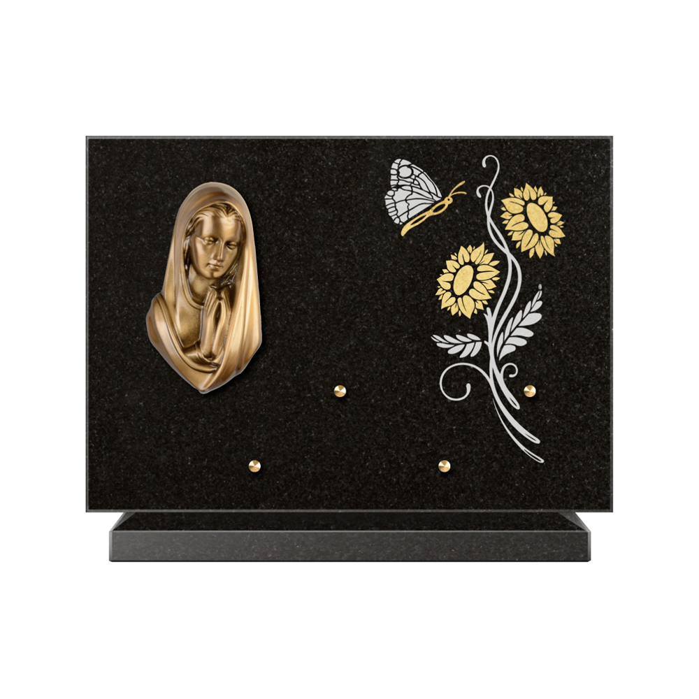 Plaque funéraire Rectangle 1 Granit Sablé Or et Blanc – Plaques Funéraires Créations® – vue complémentaire