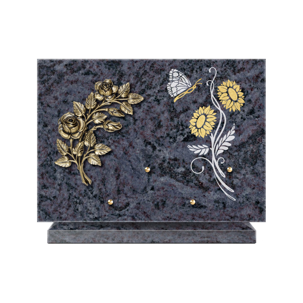 Plaque funéraire Rectangle 1 Granit Sablé Or et Blanc – Plaques Funéraires Créations® – vue complémentaire