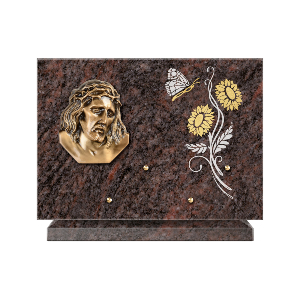 Plaque funéraire Rectangle 1 Granit Sablé Or et Blanc – Plaques Funéraires Créations® – vue complémentaire
