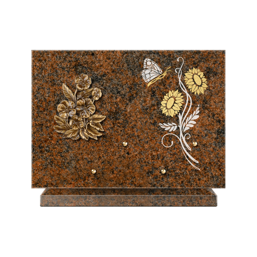 Plaque funéraire Rectangle 1 Granit Sablé Or et Blanc – Plaques Funéraires Créations® – vue complémentaire