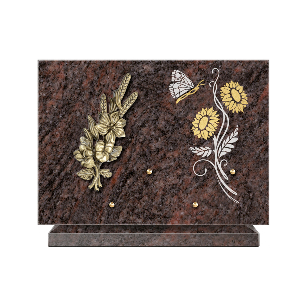 Plaque funéraire Rectangle 1 Granit Sablé Or et Blanc – Plaques Funéraires Créations® – vue complémentaire