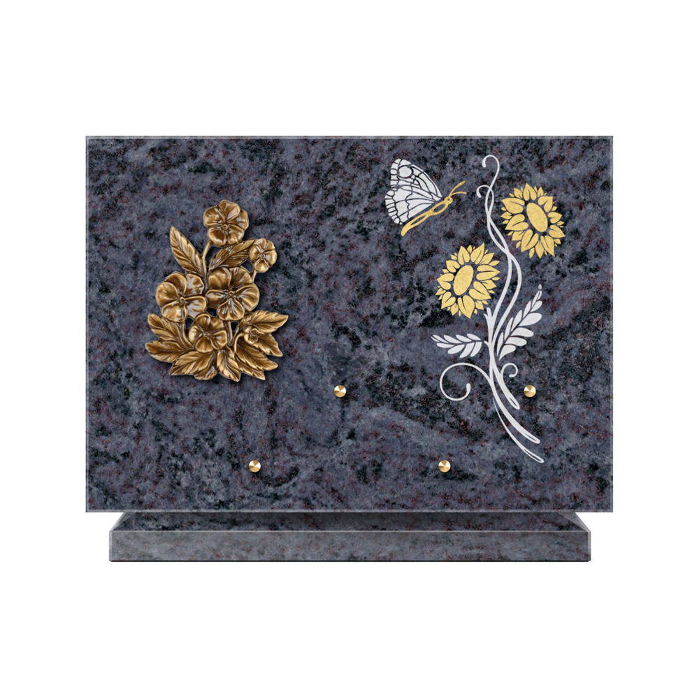 Plaque funéraire Rectangle 1 Granit Sablé Or et Blanc – Plaques Funéraires Créations® – vue complémentaire