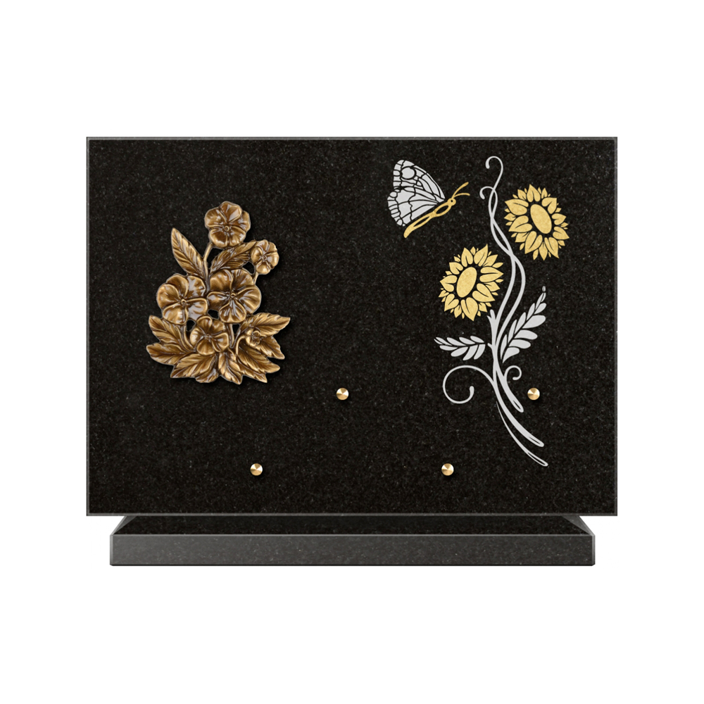 Plaque funéraire Rectangle 1 Granit Sablé Or et Blanc – Plaques Funéraires Créations® – vue complémentaire