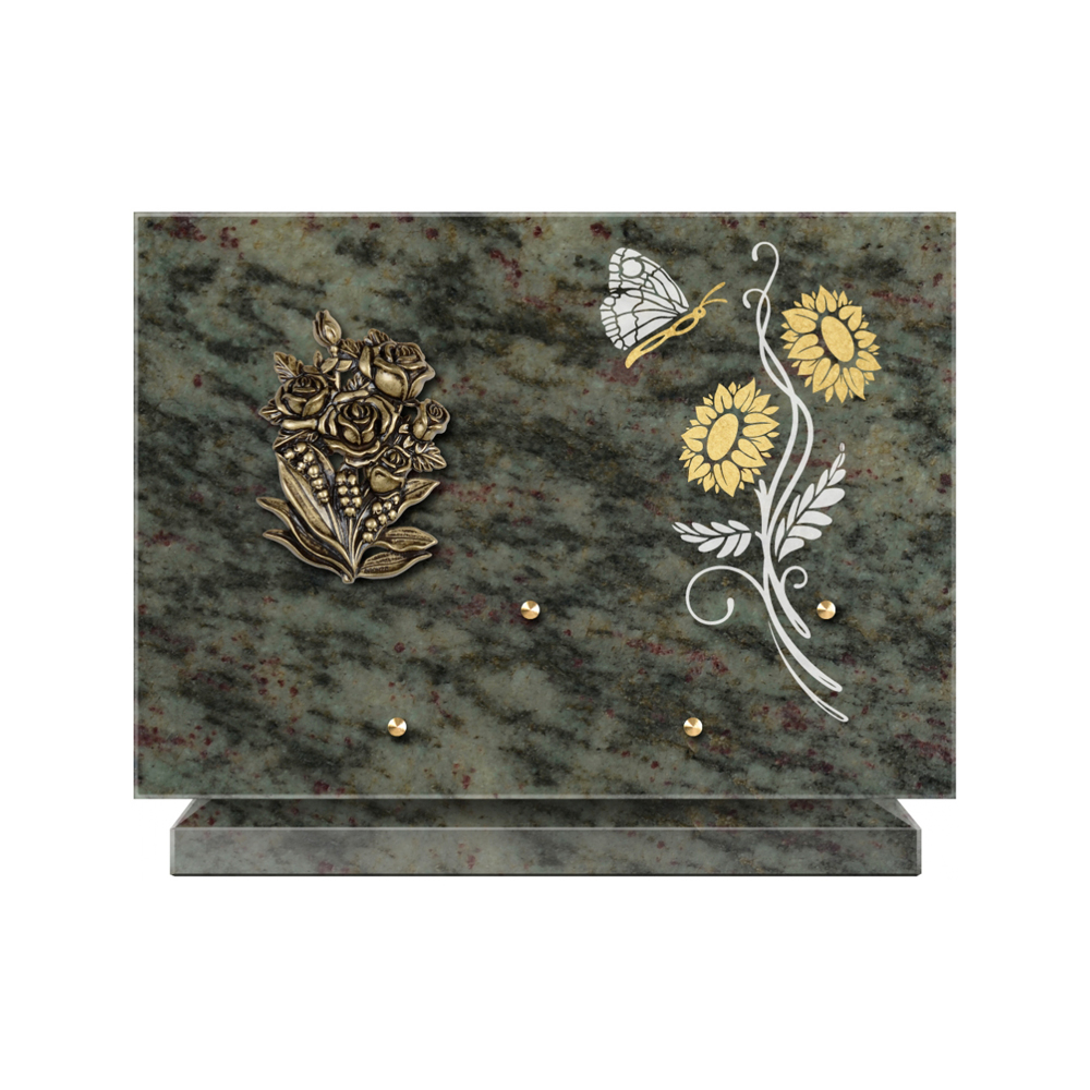Plaque funéraire Rectangle 1 Granit Sablé Or et Blanc – Plaques Funéraires Créations® – vue complémentaire