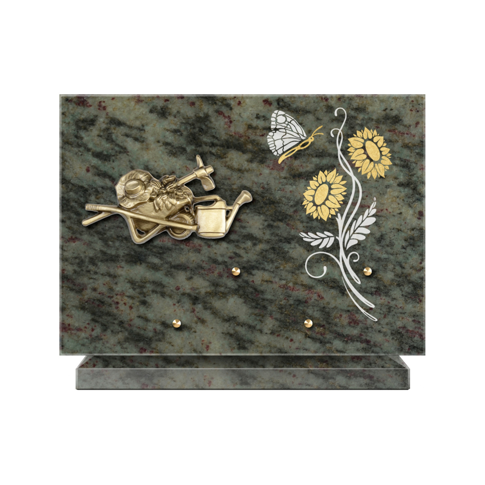 Plaque funéraire Rectangle 1 Granit Sablé Or et Blanc – Plaques Funéraires Créations® – vue complémentaire