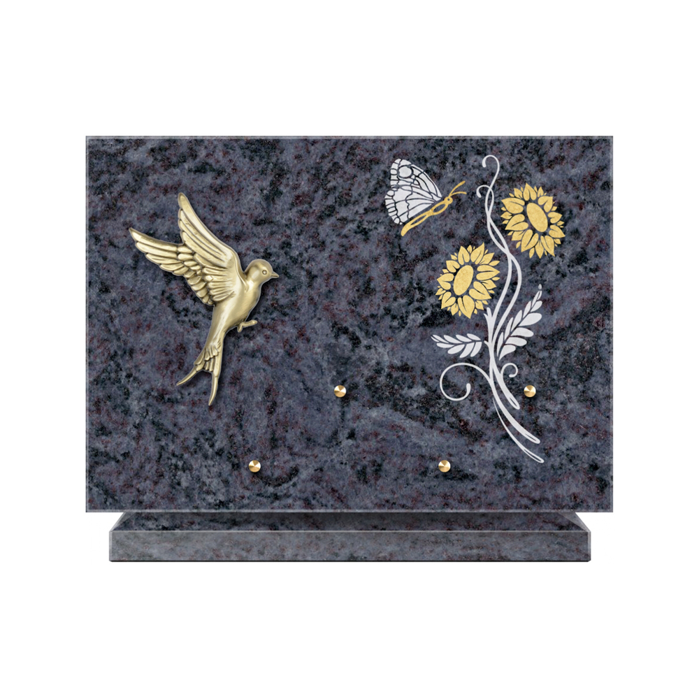 Plaque funéraire Rectangle 1 Granit Sablé Or et Blanc – Plaques Funéraires Créations® – vue complémentaire