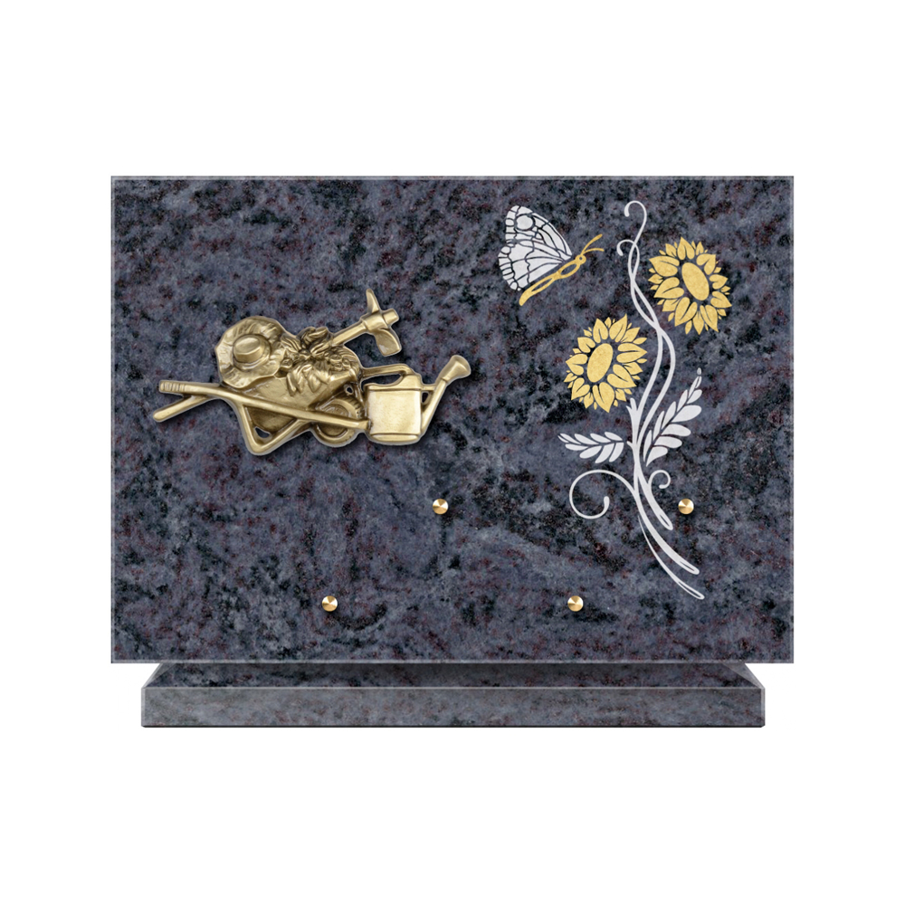 Plaque funéraire Rectangle 1 Granit Sablé Or et Blanc – Plaques Funéraires Créations® – vue complémentaire
