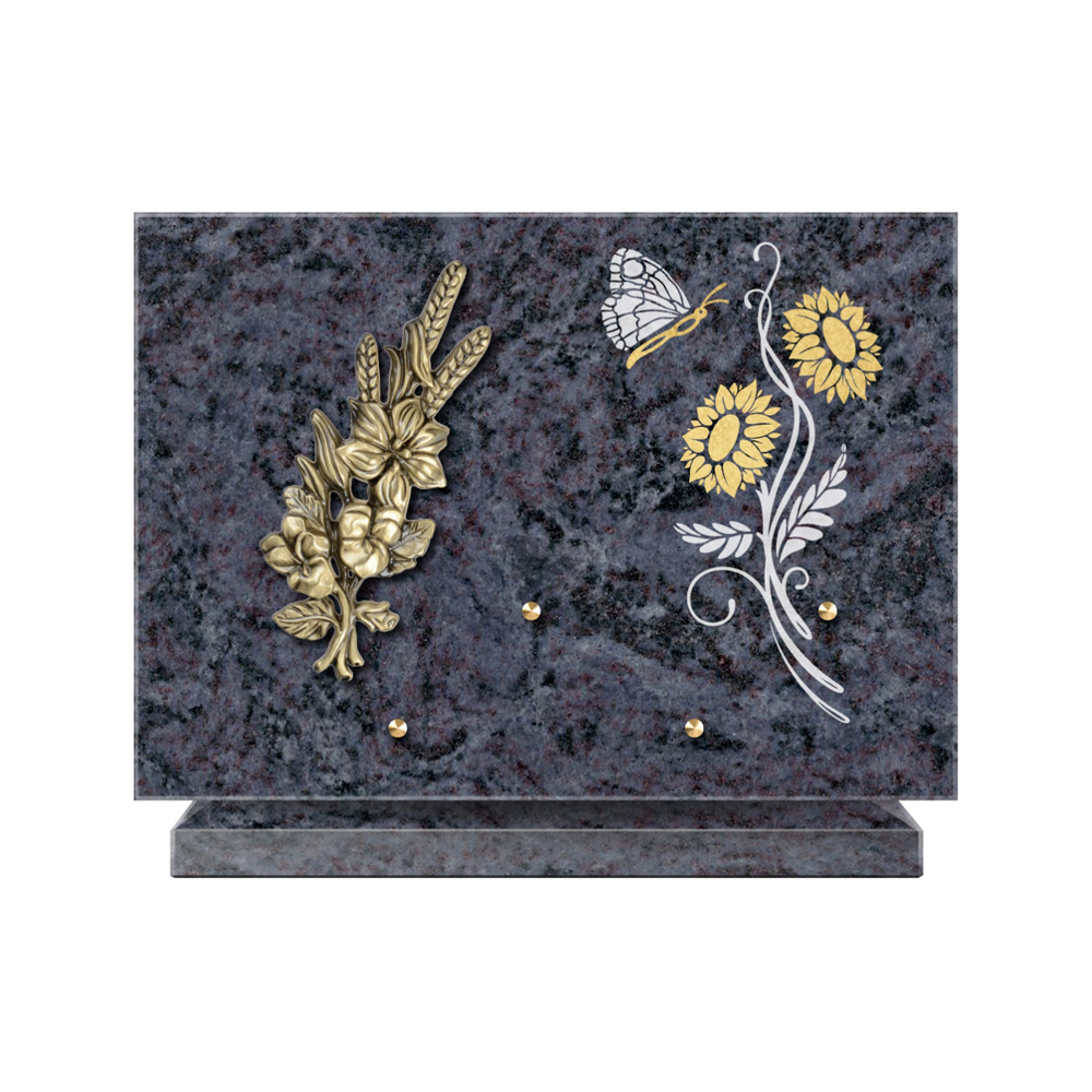 Plaque funéraire Rectangle 1 Granit Sablé Or et Blanc – Plaques Funéraires Créations® – vue complémentaire