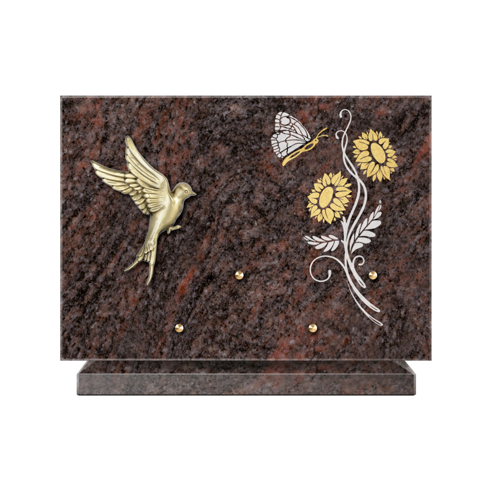Plaque funéraire Rectangle 1 Granit Sablé Or et Blanc – Plaques Funéraires Créations® – vue complémentaire