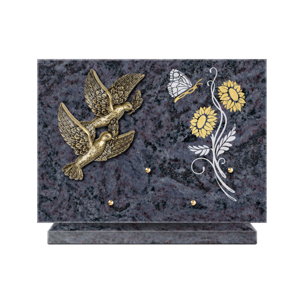 Plaque funéraire Rectangle 1 Granit Sablé Or et Blanc – Plaques Funéraires Créations® – vue complémentaire