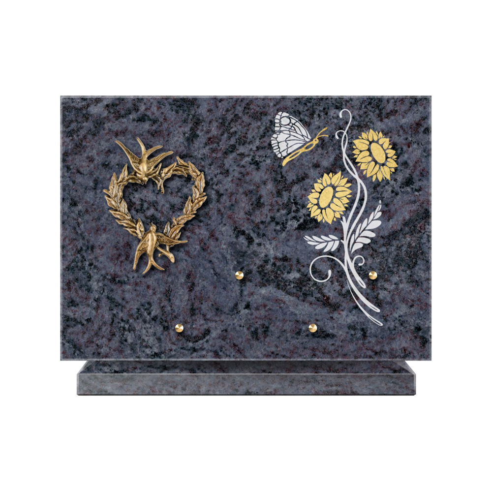 Plaque funéraire Rectangle 1 Granit Sablé Or et Blanc – Plaques Funéraires Créations® – vue complémentaire