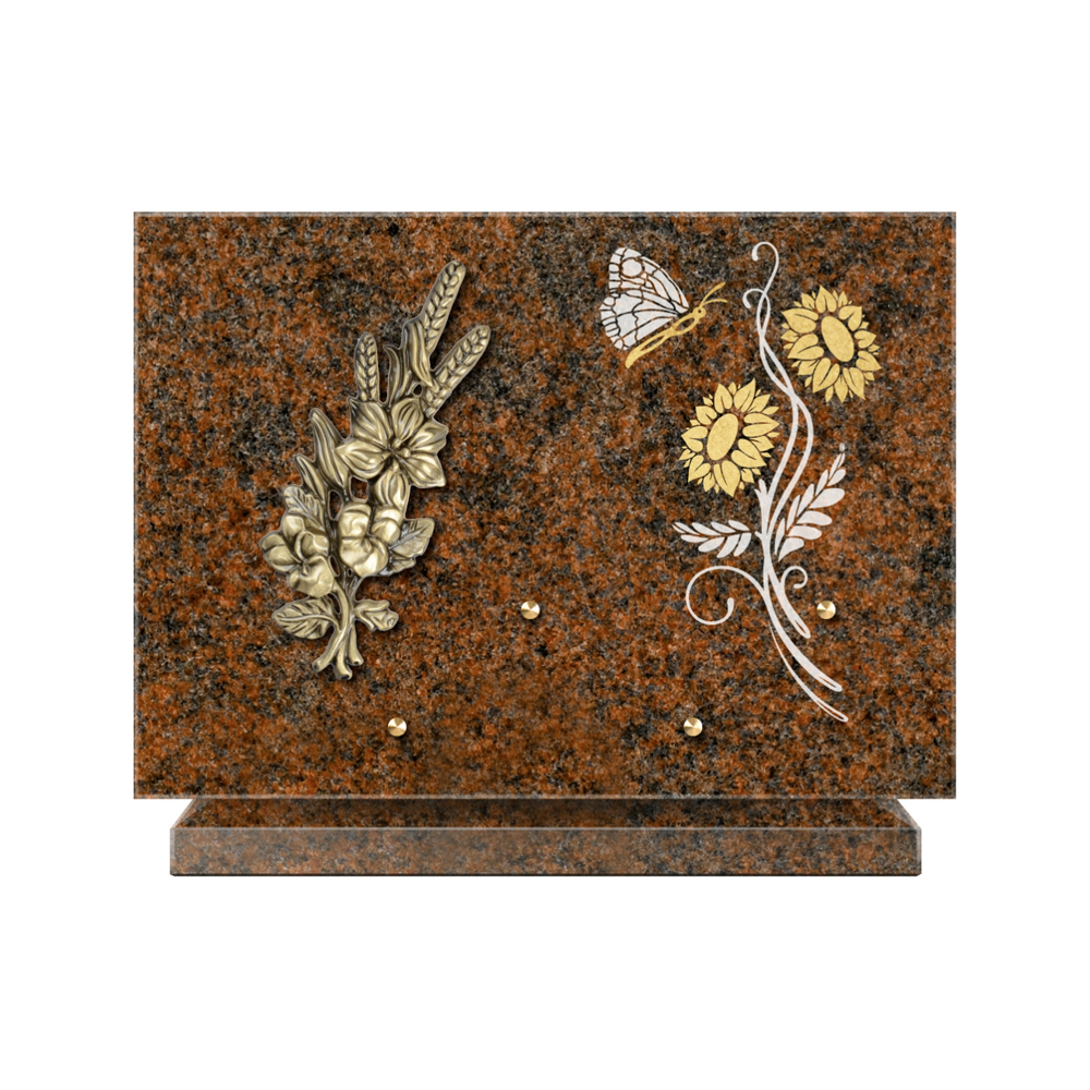 Plaque funéraire Rectangle 1 Granit Sablé Or et Blanc – Plaques Funéraires Créations® – vue complémentaire