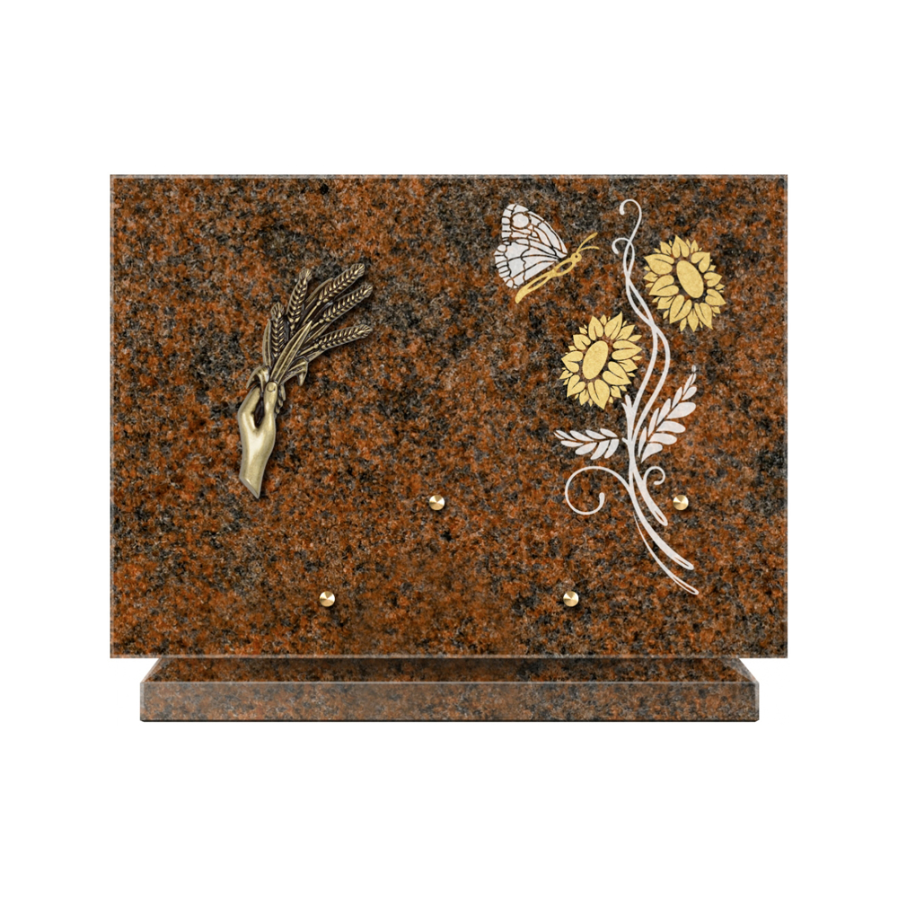 Plaque funéraire Rectangle 1 Granit Sablé Or et Blanc – Plaques Funéraires Créations® – vue complémentaire