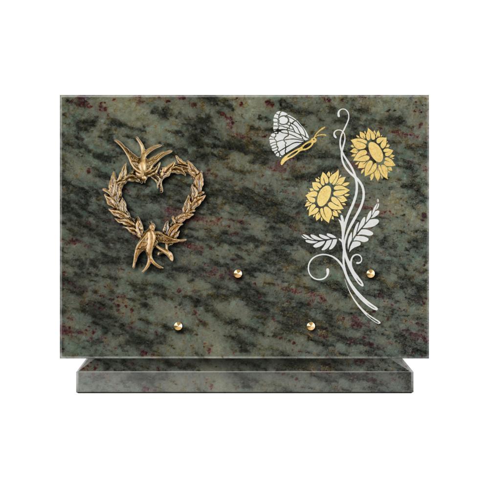 Plaque funéraire Rectangle 1 Granit Sablé Or et Blanc – Plaques Funéraires Créations® – vue complémentaire