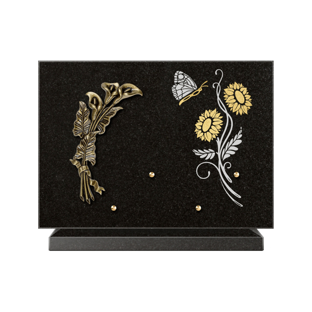 Plaque funéraire Rectangle 1 Granit Sablé Or et Blanc – Plaques Funéraires Créations® – vue complémentaire