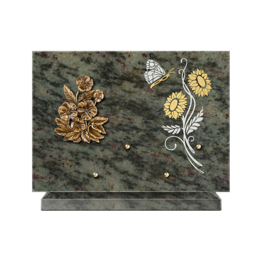 Plaque funéraire Rectangle 1 Granit Sablé Or et Blanc – Plaques Funéraires Créations® – vue complémentaire