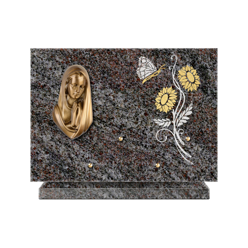 Plaque funéraire Rectangle 1 Granit Sablé Or et Blanc – Plaques Funéraires Créations® – vue complémentaire