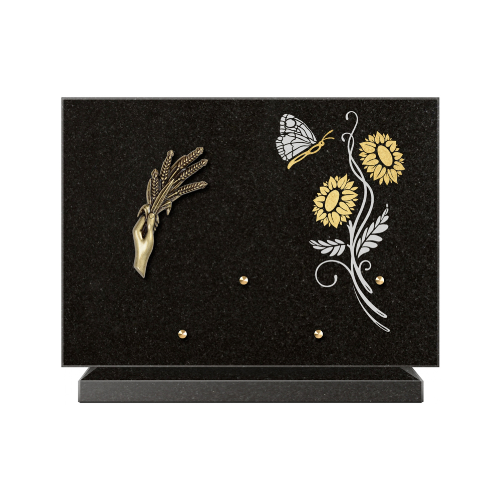 Plaque funéraire Rectangle 1 Granit Sablé Or et Blanc – Plaques Funéraires Créations® – vue complémentaire