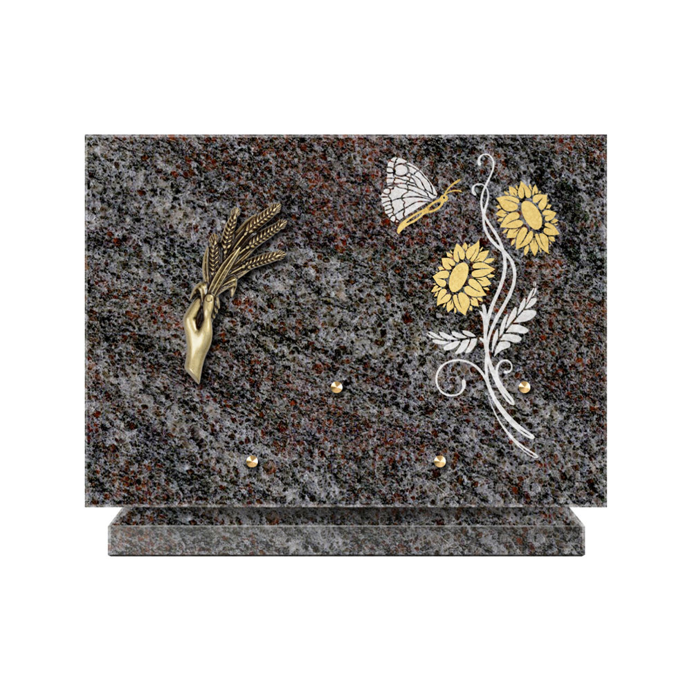 Plaque funéraire Rectangle 1 Granit Sablé Or et Blanc – Plaques Funéraires Créations® – vue complémentaire