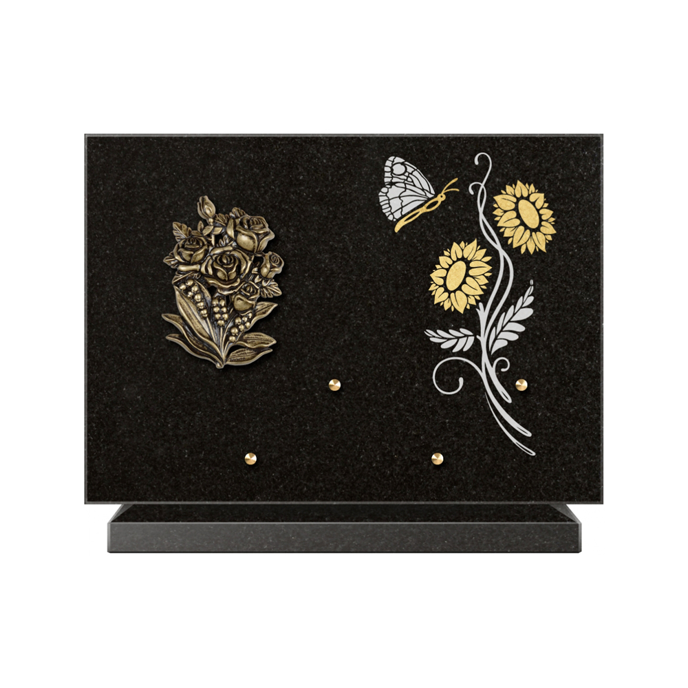 Plaque funéraire Rectangle 1 Granit Sablé Or et Blanc – Plaques Funéraires Créations® – vue complémentaire