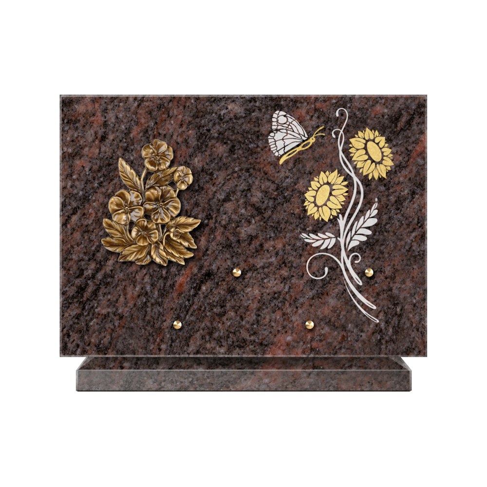 Plaque funéraire Rectangle 1 Granit Sablé Or et Blanc – Plaques Funéraires Créations® – vue complémentaire