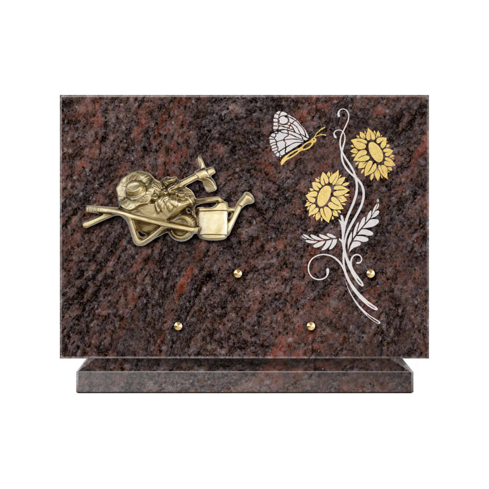 Plaque funéraire Rectangle 1 Granit Sablé Or et Blanc – Plaques Funéraires Créations® – vue complémentaire