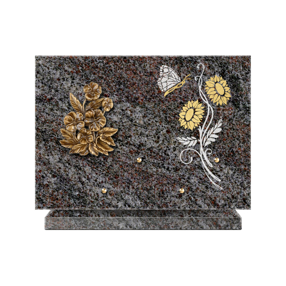Plaque funéraire Rectangle 1 Granit Sablé Or et Blanc – Plaques Funéraires Créations® – vue complémentaire
