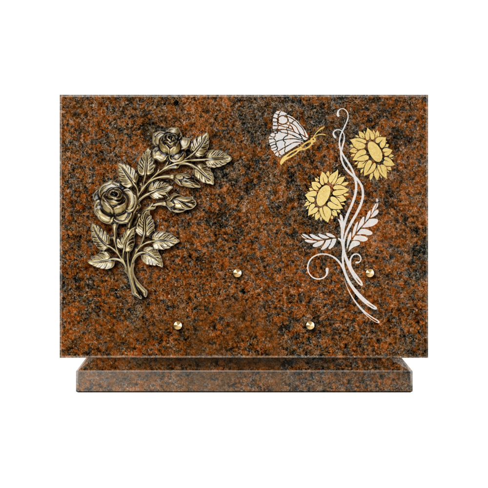 Plaque funéraire Rectangle 1 Granit Sablé Or et Blanc – Plaques Funéraires Créations® – vue complémentaire