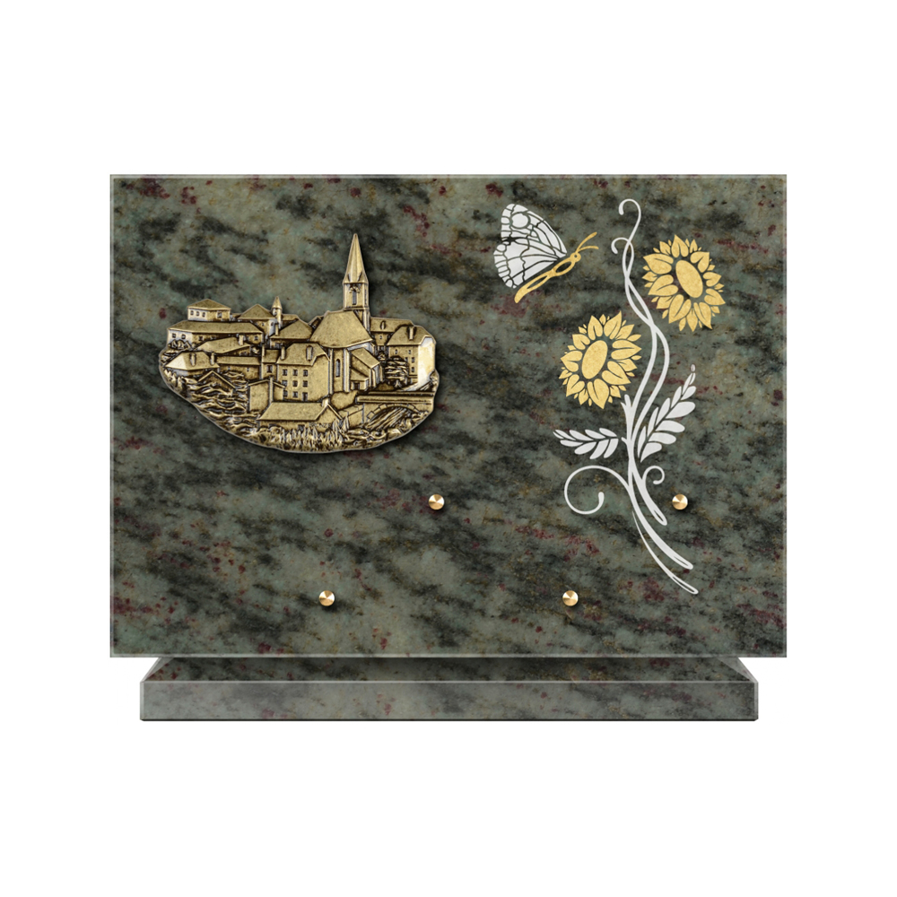Plaque funéraire Rectangle 1 Granit Sablé Or et Blanc – Plaques Funéraires Créations® – vue complémentaire